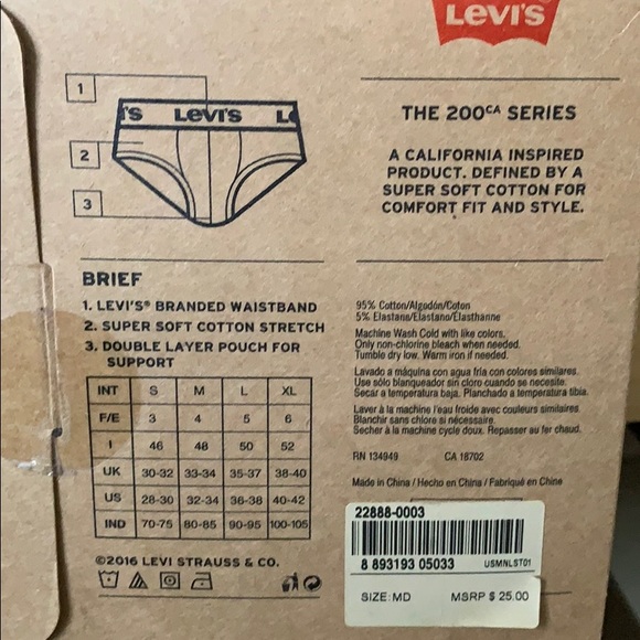 Levi’s Brief 200ca 2 Pack Size Medium - Picture 2 of 2